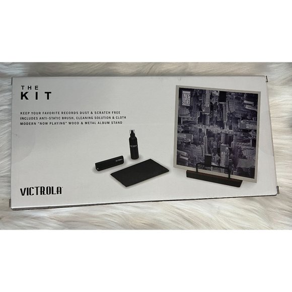 Victrola "The Kit' Record Cleaning Kit with Wood and Metal Album Stand NIB - Picture 1 of 6